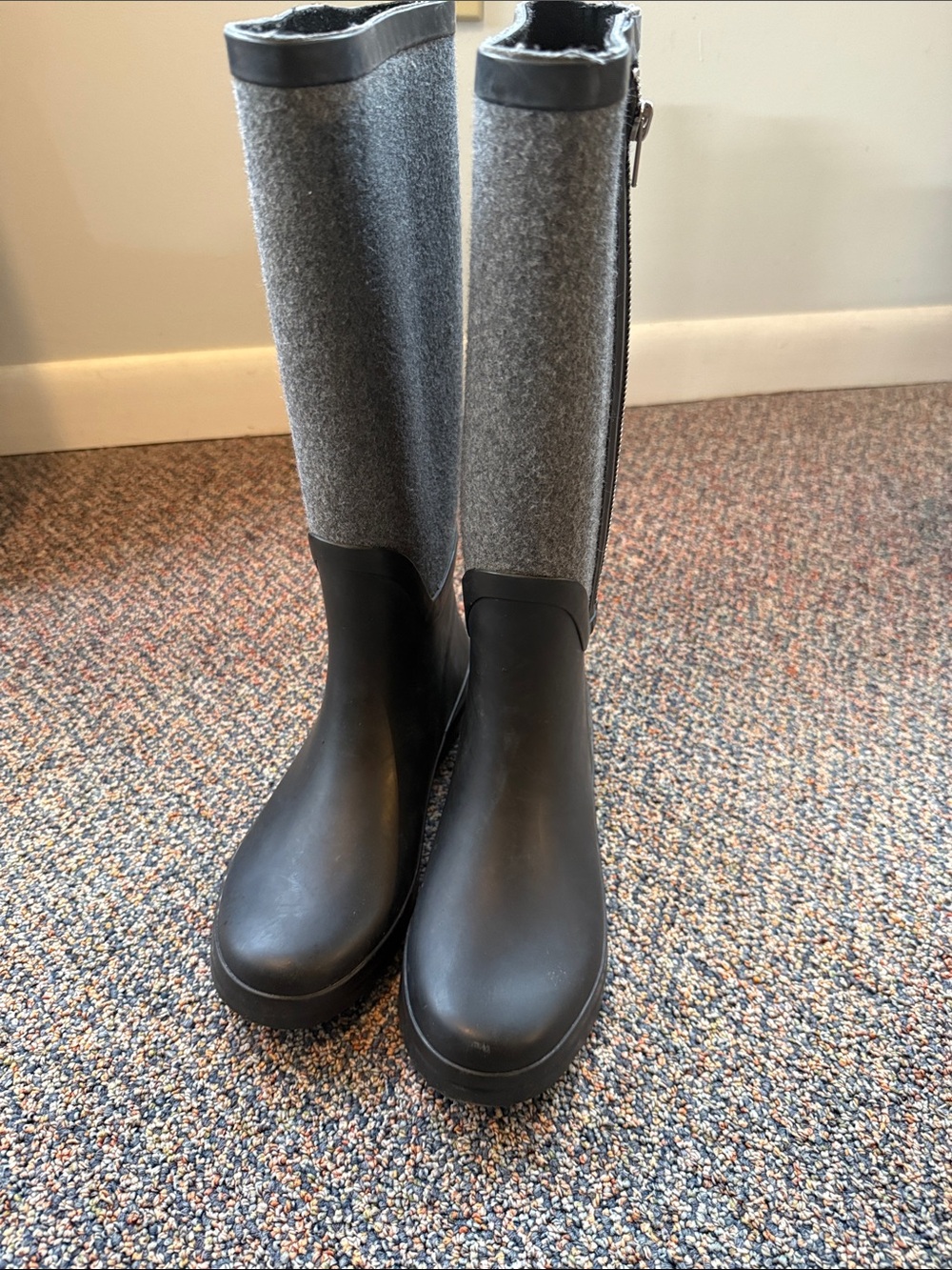 Tall Black and Gray Women's Rain Boots